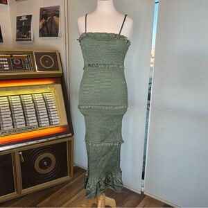 MARBLE Olive Ruffle Midi Dress